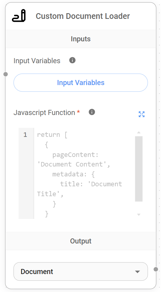 <p>Custom Document Loader Node</p>